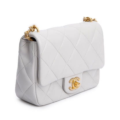 Chanel 2025 Grey Quilted Lambskin Leather Sweetheart Square Mini Flap Bag