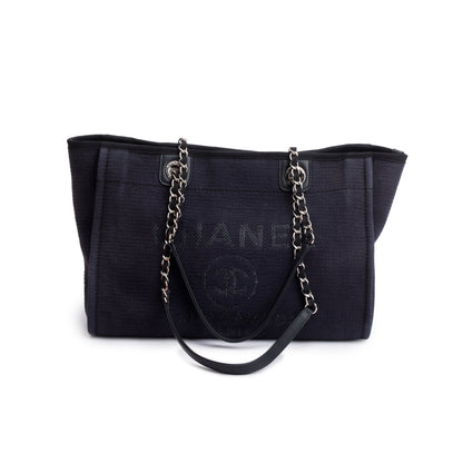 Chanel 2022 Navy Mixed Fibers Small Deauville Tote