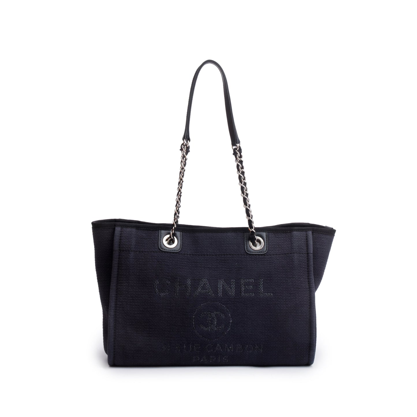 Chanel 2022 Navy Mixed Fibers Small Deauville Tote