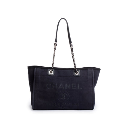 Chanel 2022 Navy Mixed Fibers Small Deauville Tote