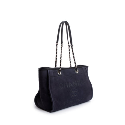 Chanel 2022 Navy Mixed Fibers Small Deauville Tote