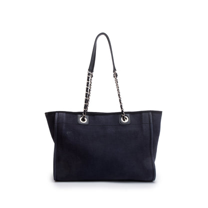 Chanel 2022 Navy Mixed Fibers Small Deauville Tote