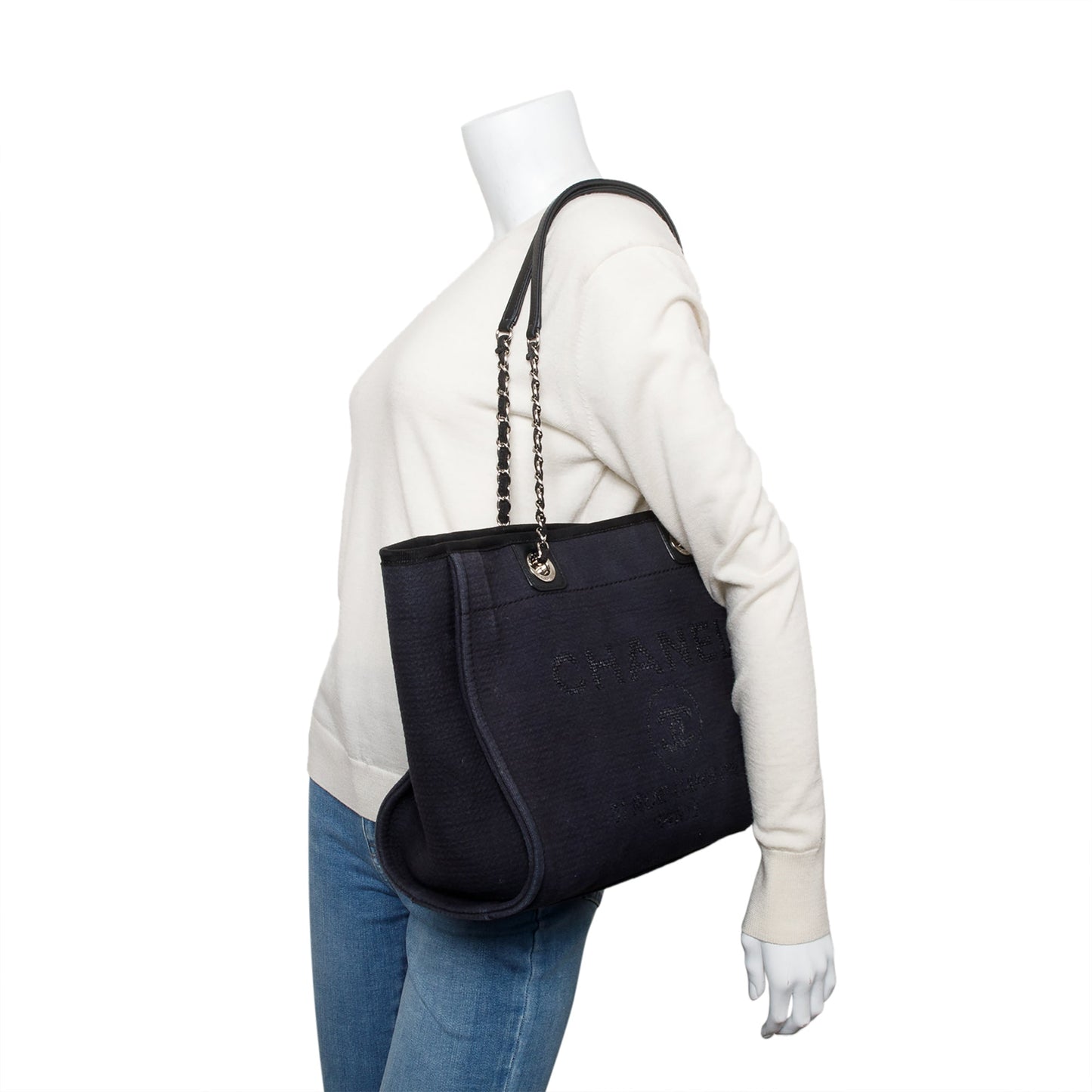 Chanel 2022 Navy Mixed Fibers Small Deauville Tote