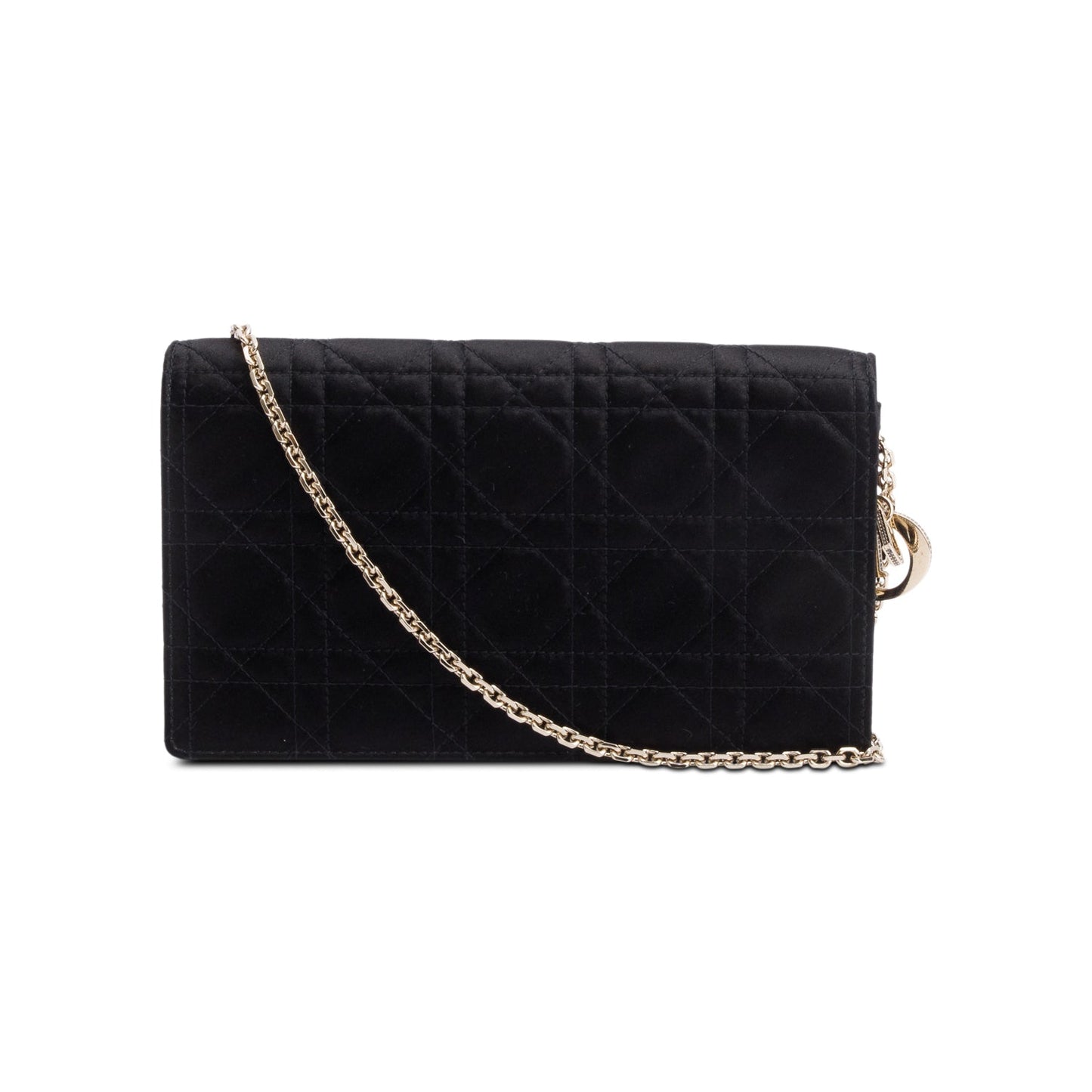 Christian Dior Black Cannage Satin Lady Dior Chain Pouch