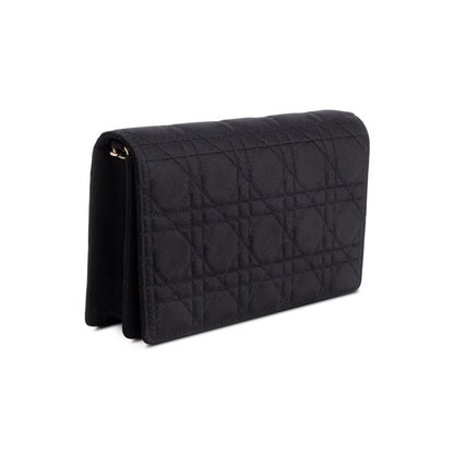 Christian Dior Black Cannage Satin Lady Dior Chain Pouch
