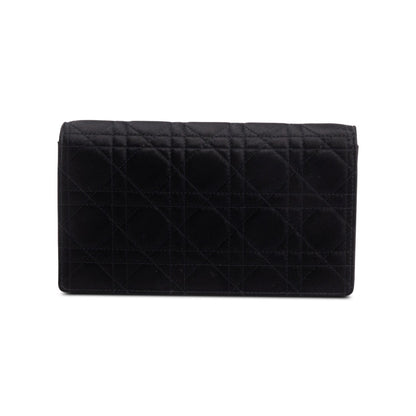 Christian Dior Black Cannage Satin Lady Dior Chain Pouch