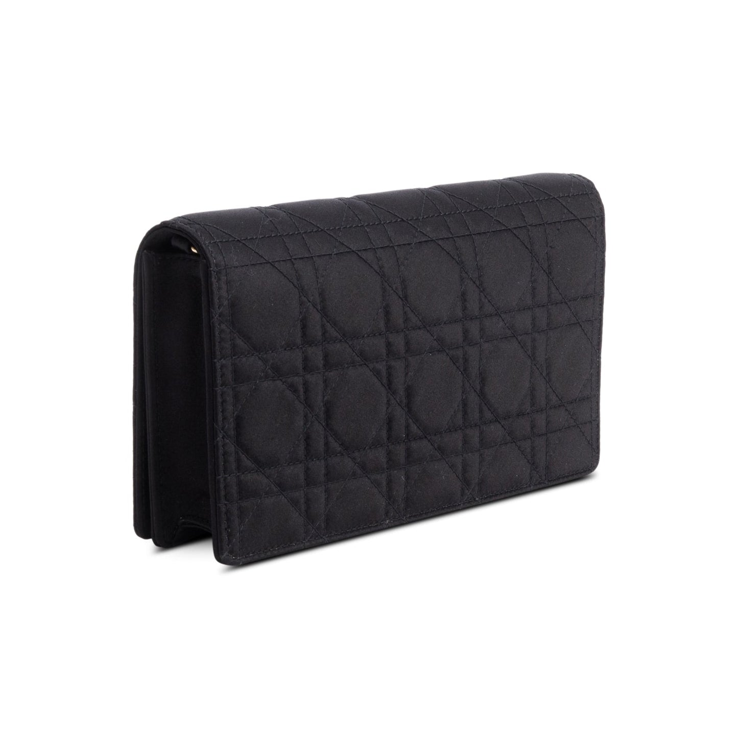 Christian Dior Black Cannage Satin Lady Dior Chain Pouch