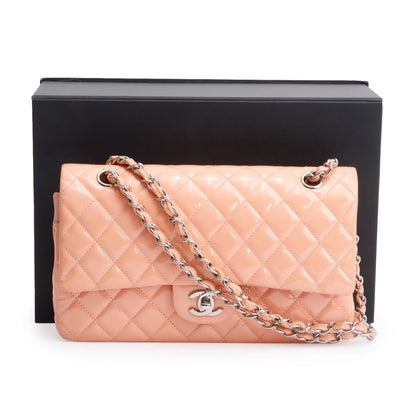 Chanel Peach Quilted Patent Leather Classic Medium Double Flap Bag