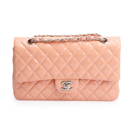 Chanel Peach Quilted Patent Leather Classic Medium Double Flap Bag