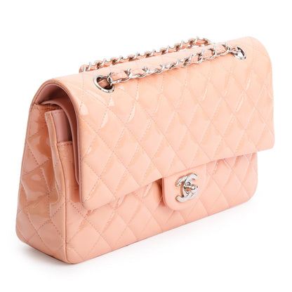 Chanel Peach Quilted Patent Leather Classic Medium Double Flap Bag