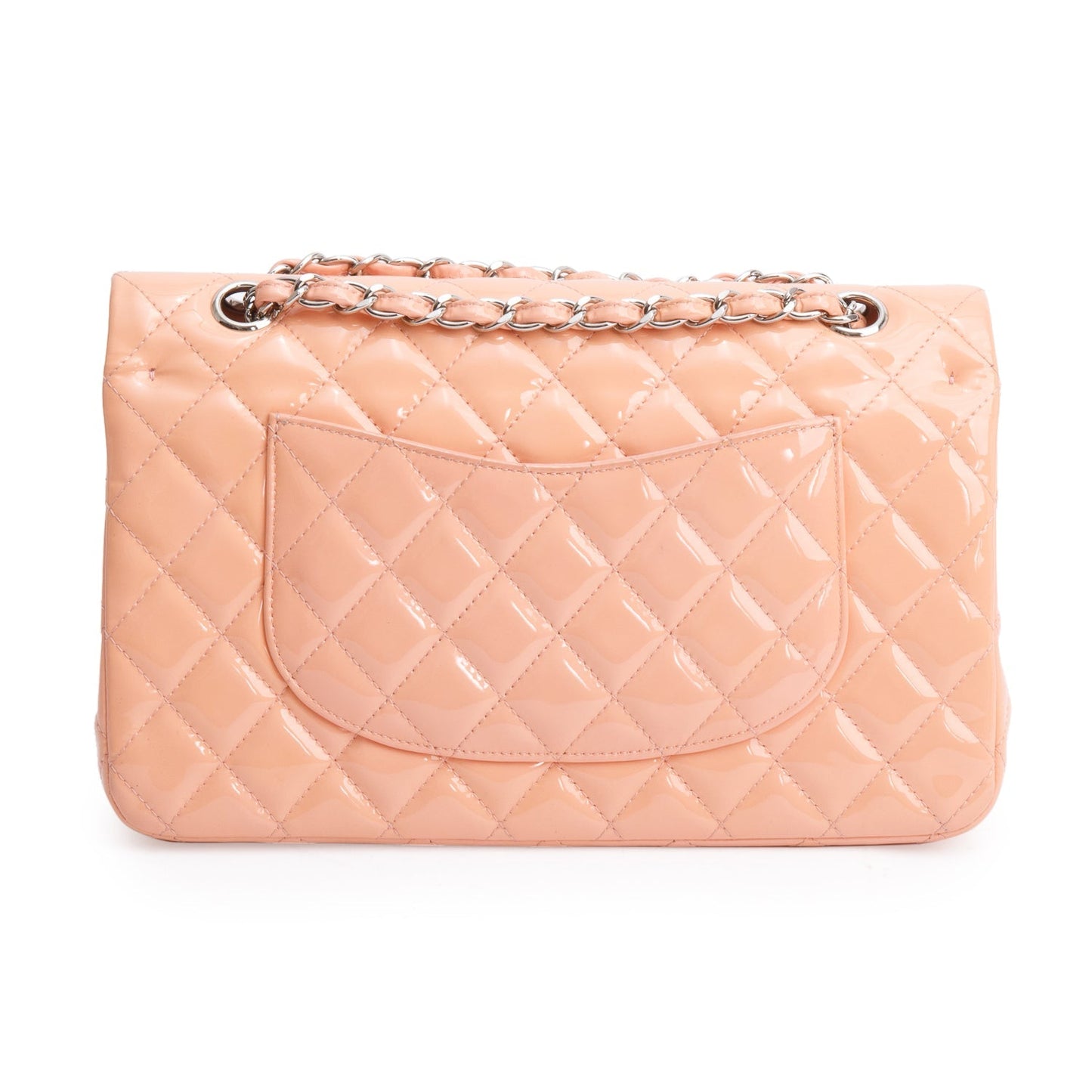 Chanel Peach Quilted Patent Leather Classic Medium Double Flap Bag