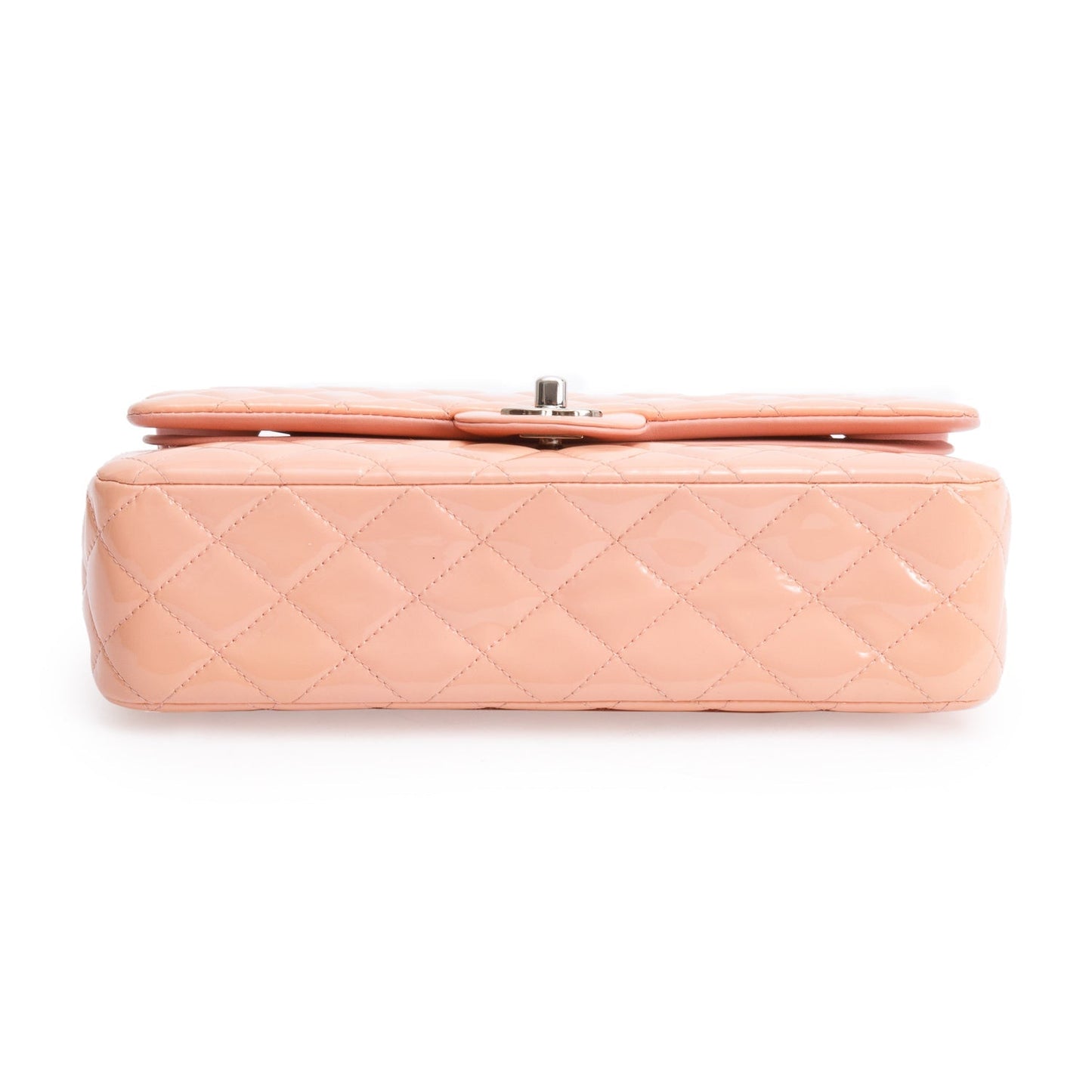 Chanel Peach Quilted Patent Leather Classic Medium Double Flap Bag