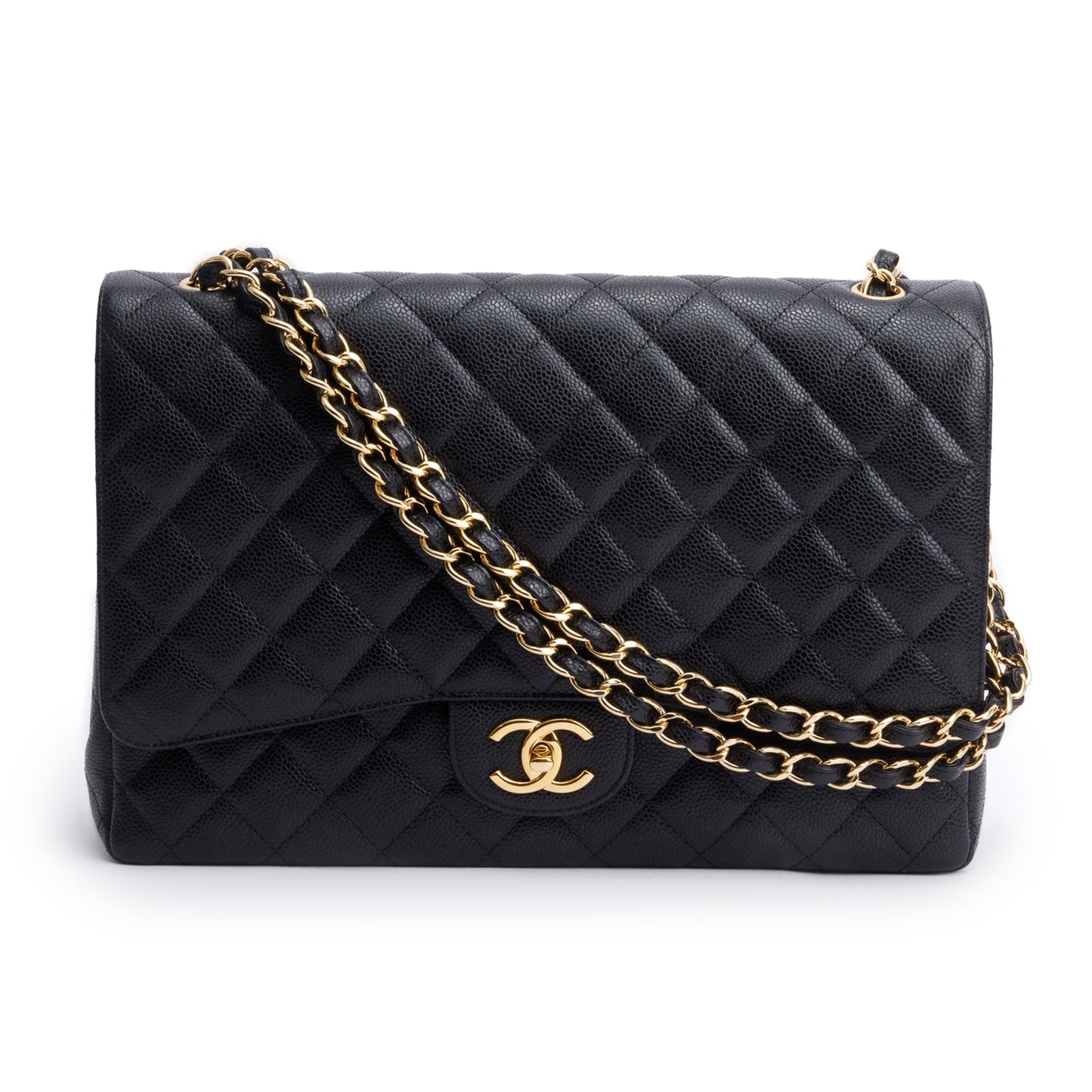 Chanel Black Quilted Caviar Leather Classic Maxi Double Flap Bag