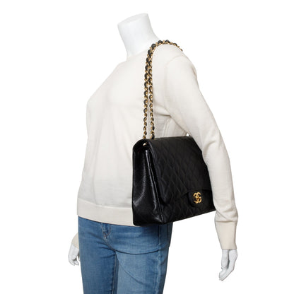 Chanel Black Quilted Caviar Leather Classic Maxi Double Flap Bag
