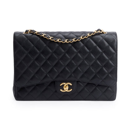 Chanel Black Quilted Caviar Leather Classic Maxi Double Flap Bag