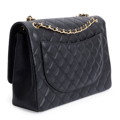 Chanel Black Quilted Caviar Leather Classic Maxi Double Flap Bag