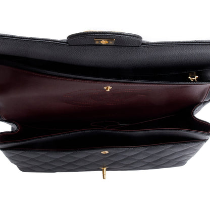 Chanel Black Quilted Caviar Leather Classic Maxi Double Flap Bag