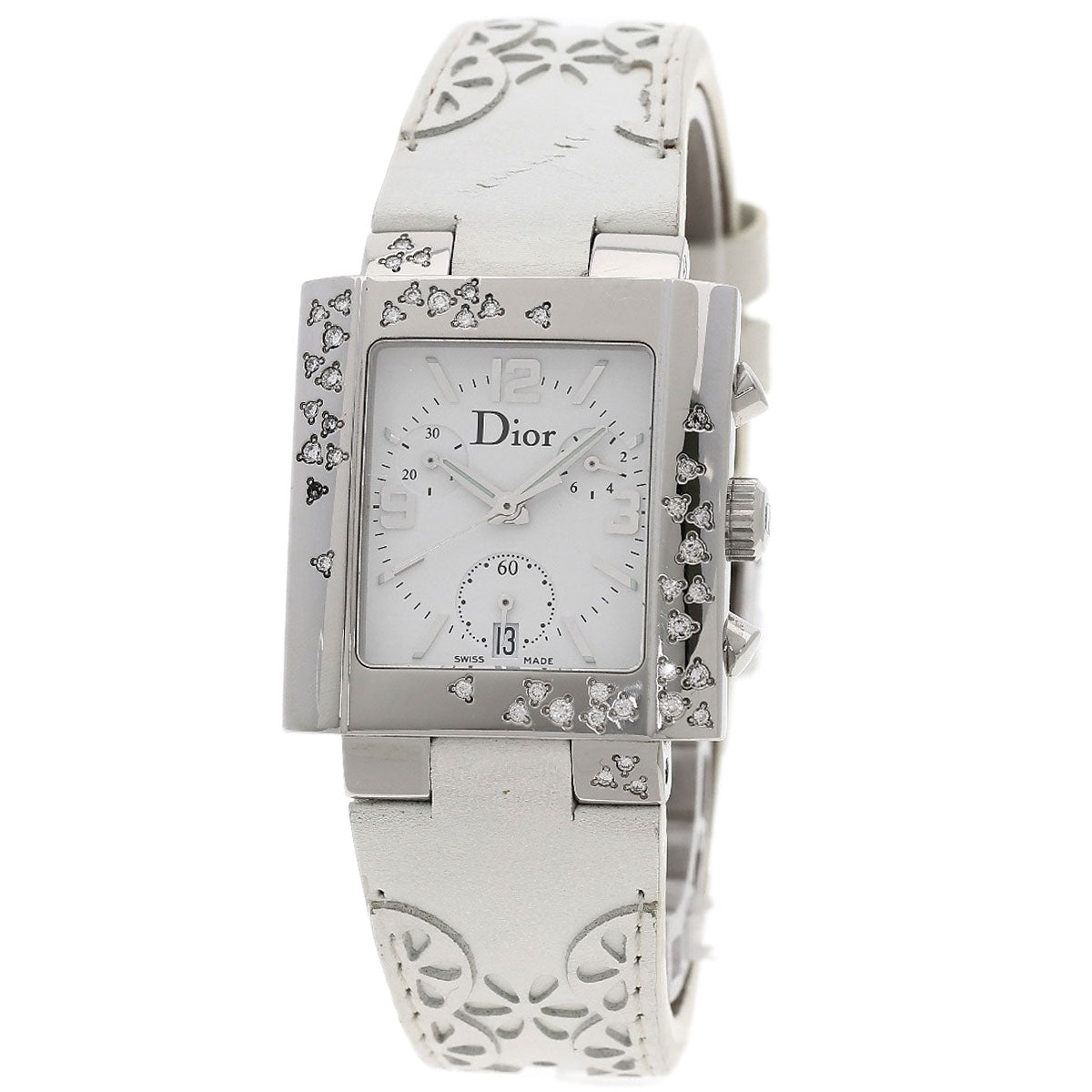 Christian Dior Watches Quartz D81-101 Stainless Steel, Leather Silver Riva Diamond Bezel white dial Women