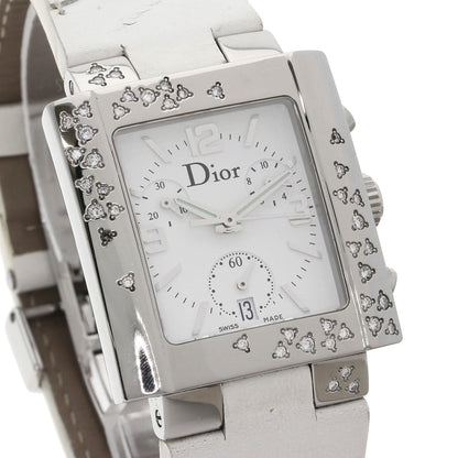 Christian Dior Watches Quartz D81-101 Stainless Steel, Leather Silver Riva Diamond Bezel white dial Women