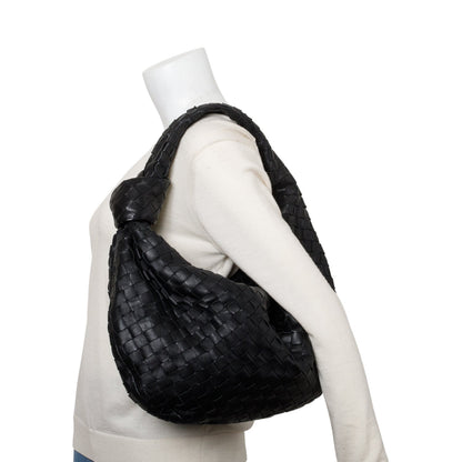 Bottega Veneta 2023 Black Intrecciato Leather Small Jodie Bag