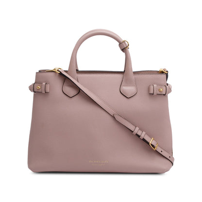Burberry Pink Calfskin Leather House Check Medium Banner Tote