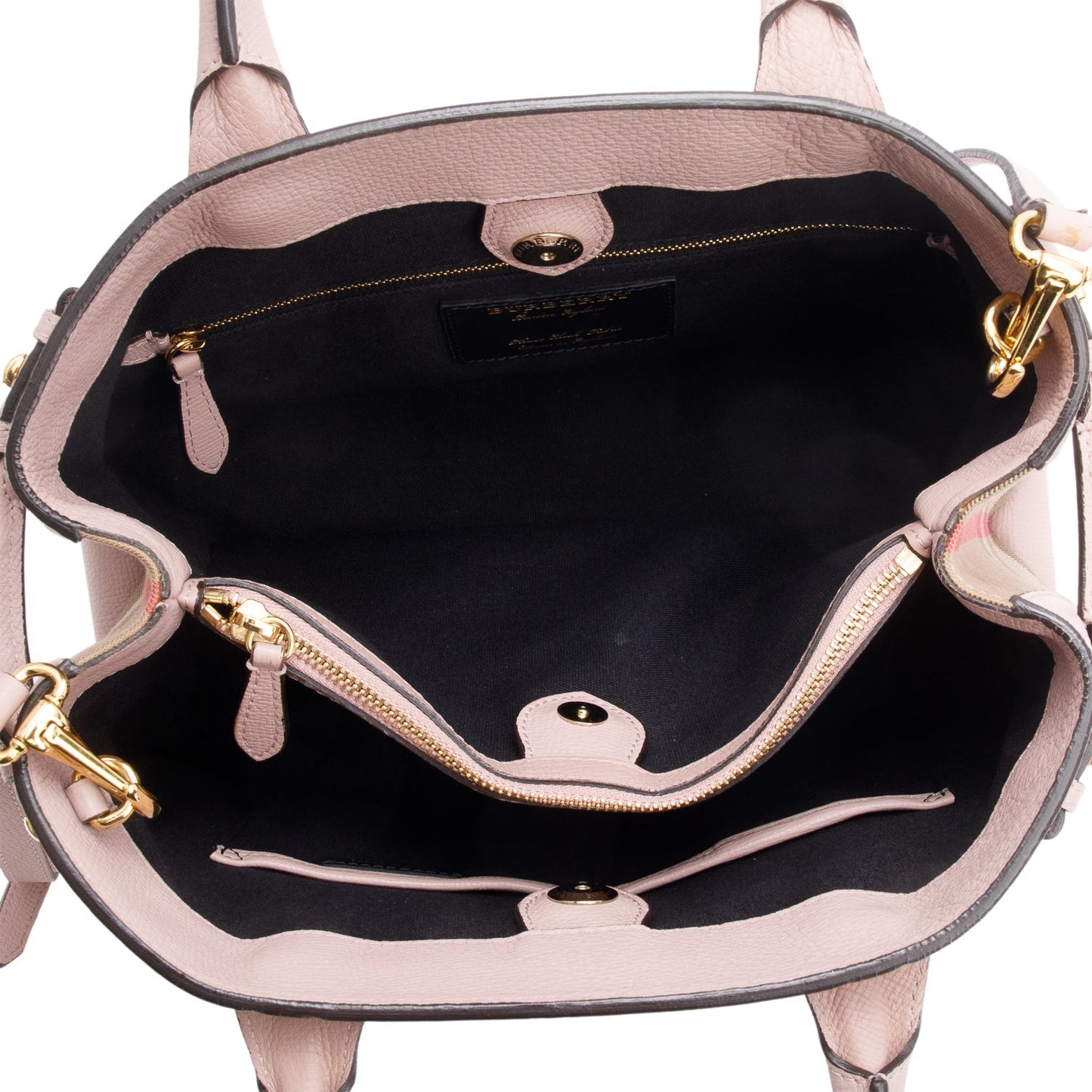 Burberry Pink Calfskin Leather House Check Medium Banner Tote