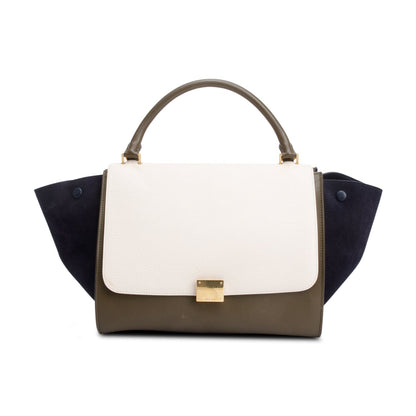 Celine Tricolor Calfskin Leather and Suede Medium Trapeze Bag