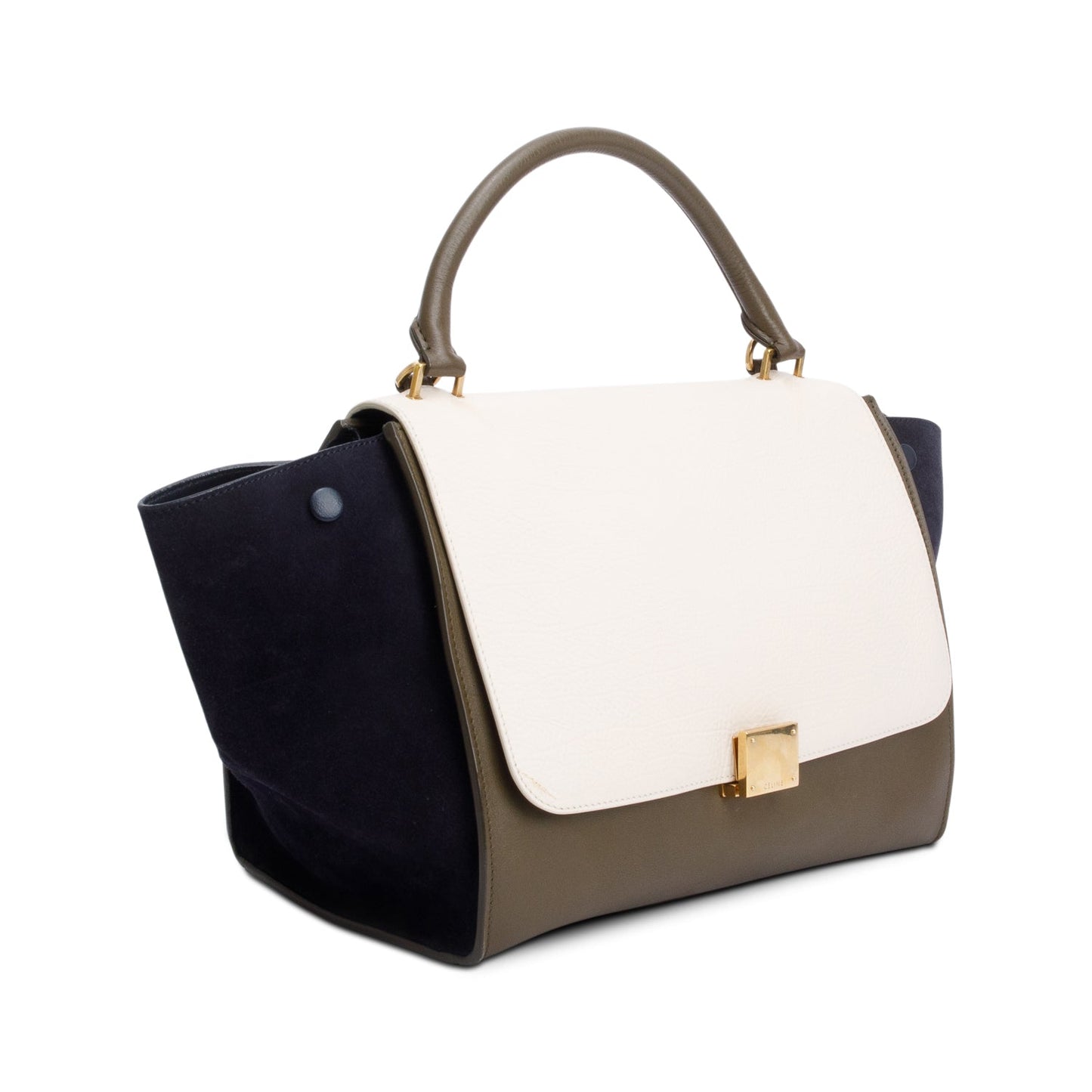 Celine Tricolor Calfskin Leather and Suede Medium Trapeze Bag