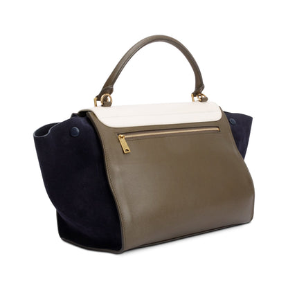Celine Tricolor Calfskin Leather and Suede Medium Trapeze Bag