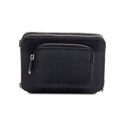 Burberry 2022 Black Check Embossed Calfskin Leather Double Zip Crossbody Bag