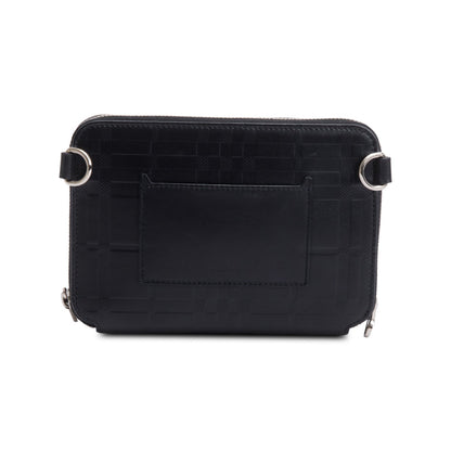 Burberry 2022 Black Check Embossed Calfskin Leather Double Zip Crossbody Bag