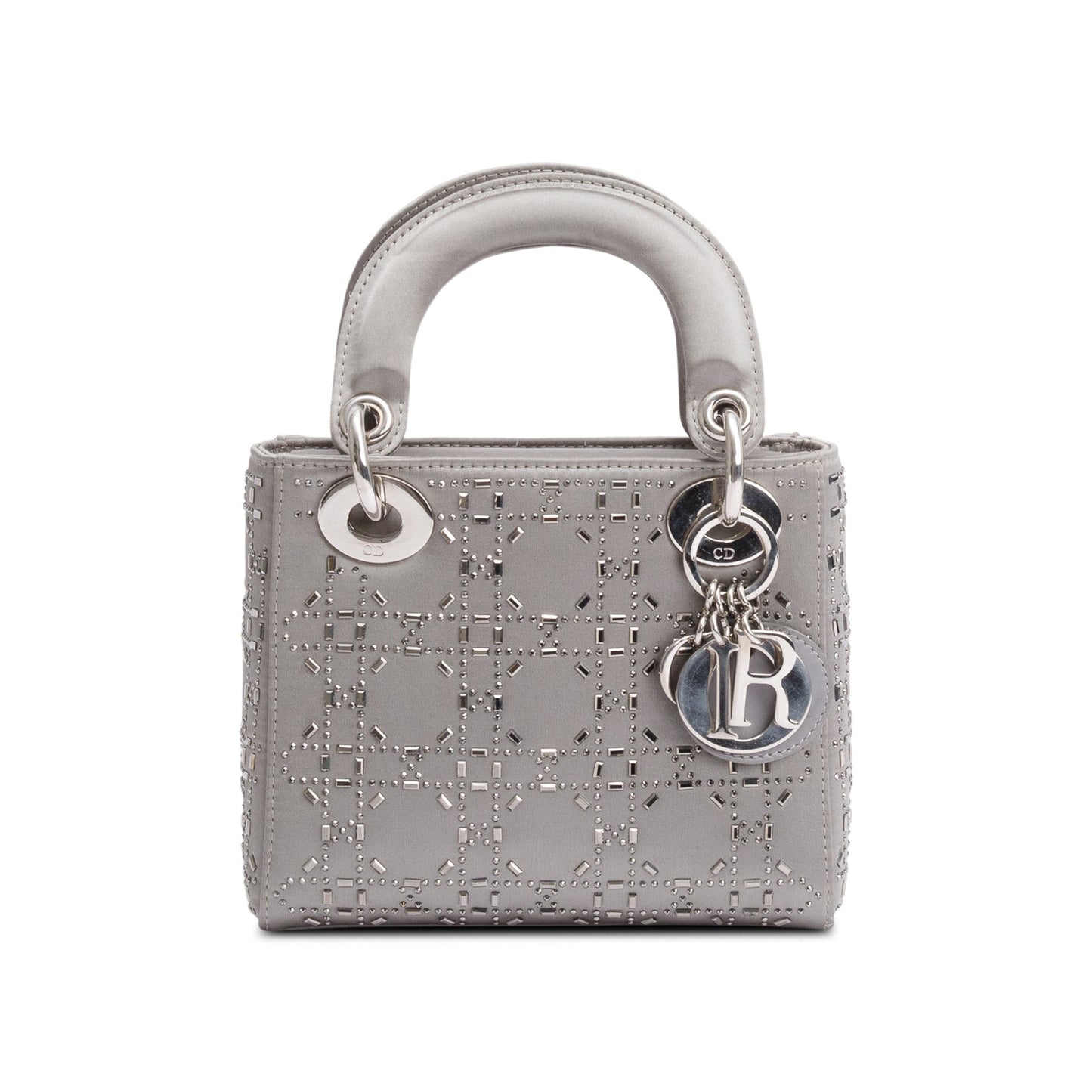 Christian Dior Grey Cannage Satin Crystal Embellished Mini Lady Dior Bag