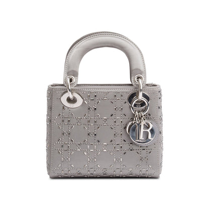 Christian Dior Grey Cannage Satin Crystal Embellished Mini Lady Dior Bag