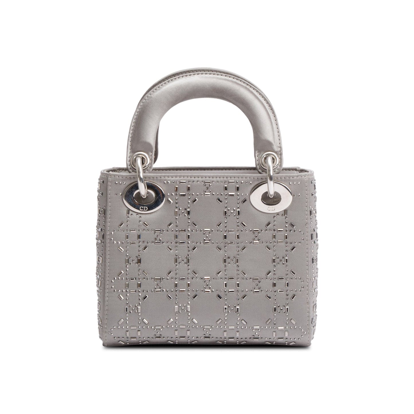 Christian Dior Grey Cannage Satin Crystal Embellished Mini Lady Dior Bag