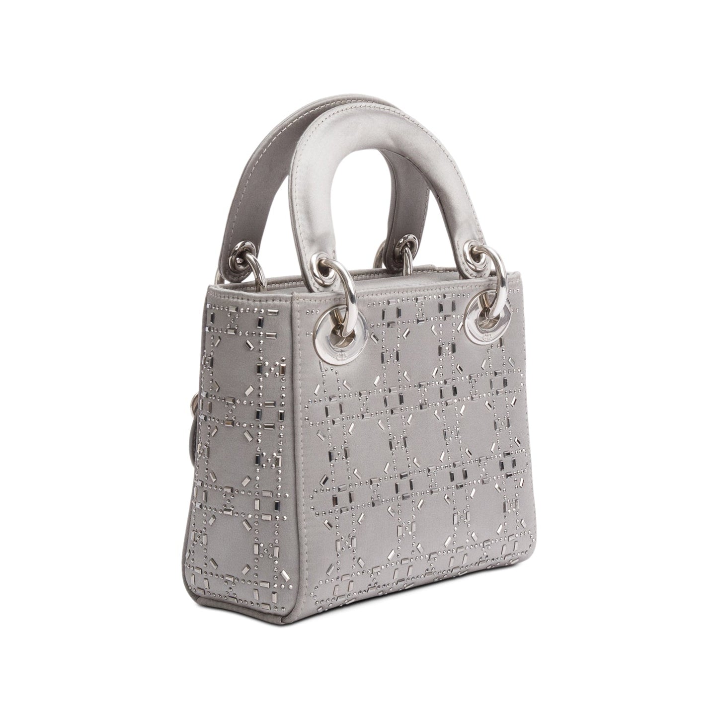 Christian Dior Grey Cannage Satin Crystal Embellished Mini Lady Dior Bag