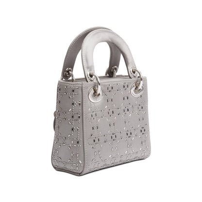 Christian Dior Grey Cannage Satin Crystal Embellished Mini Lady Dior Bag