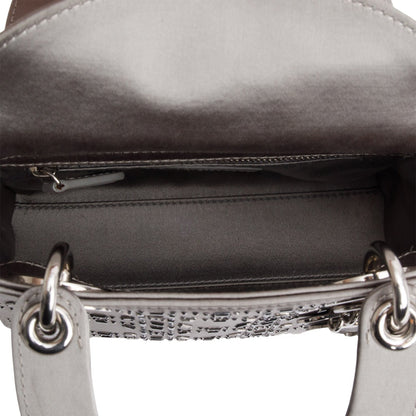 Christian Dior Grey Cannage Satin Crystal Embellished Mini Lady Dior Bag