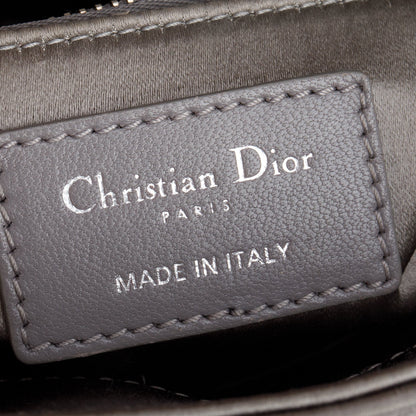 Christian Dior Grey Cannage Satin Crystal Embellished Mini Lady Dior Bag