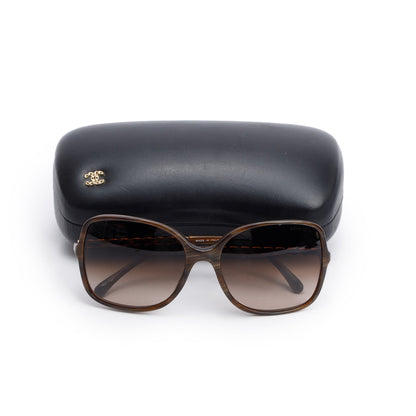 Chanel 5210-Q Chain Link Leather Interlocking CC Accent Square Sunglasses