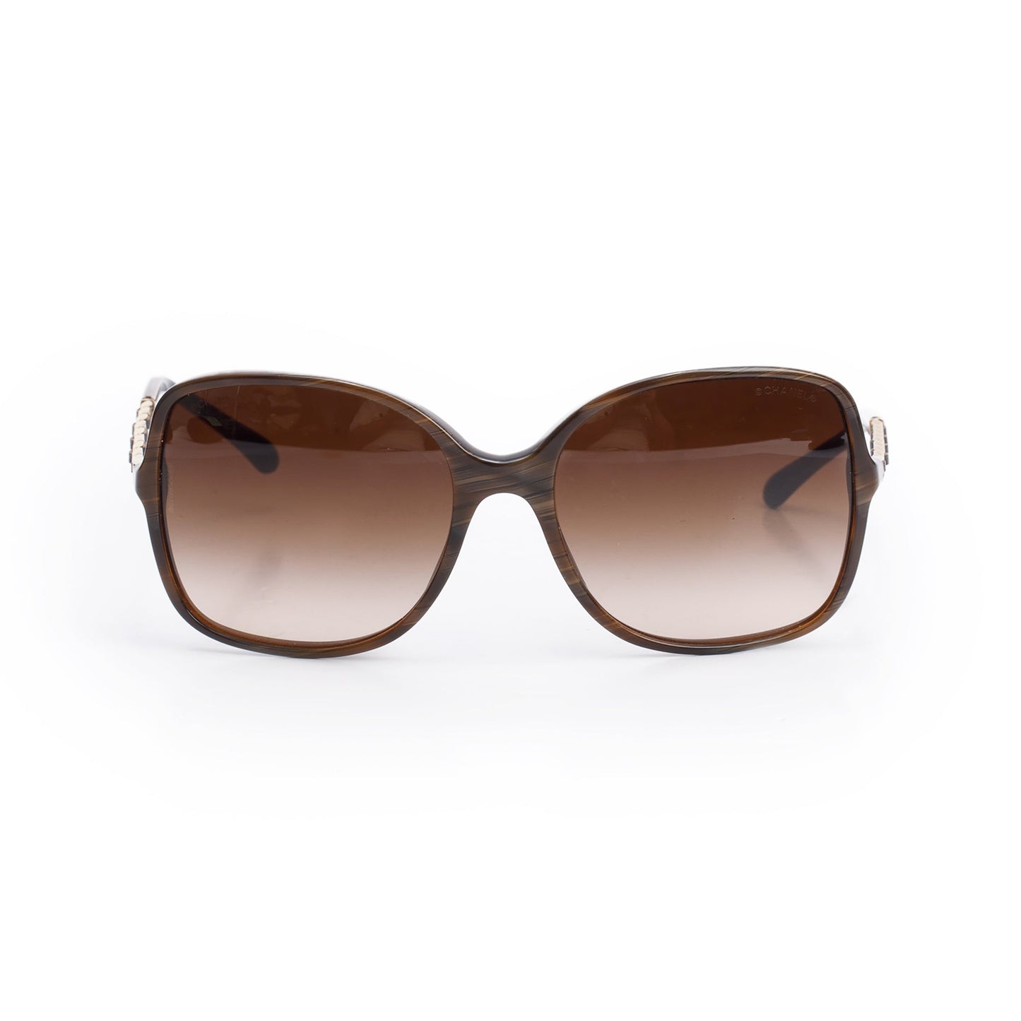 Chanel 5210-Q Chain Link Leather Interlocking CC Accent Square Sunglasses