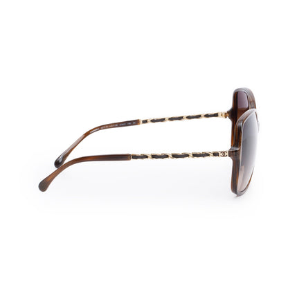 Chanel 5210-Q Chain Link Leather Interlocking CC Accent Square Sunglasses