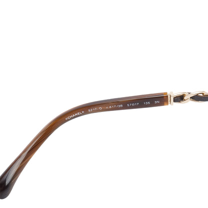 Chanel 5210-Q Chain Link Leather Interlocking CC Accent Square Sunglasses