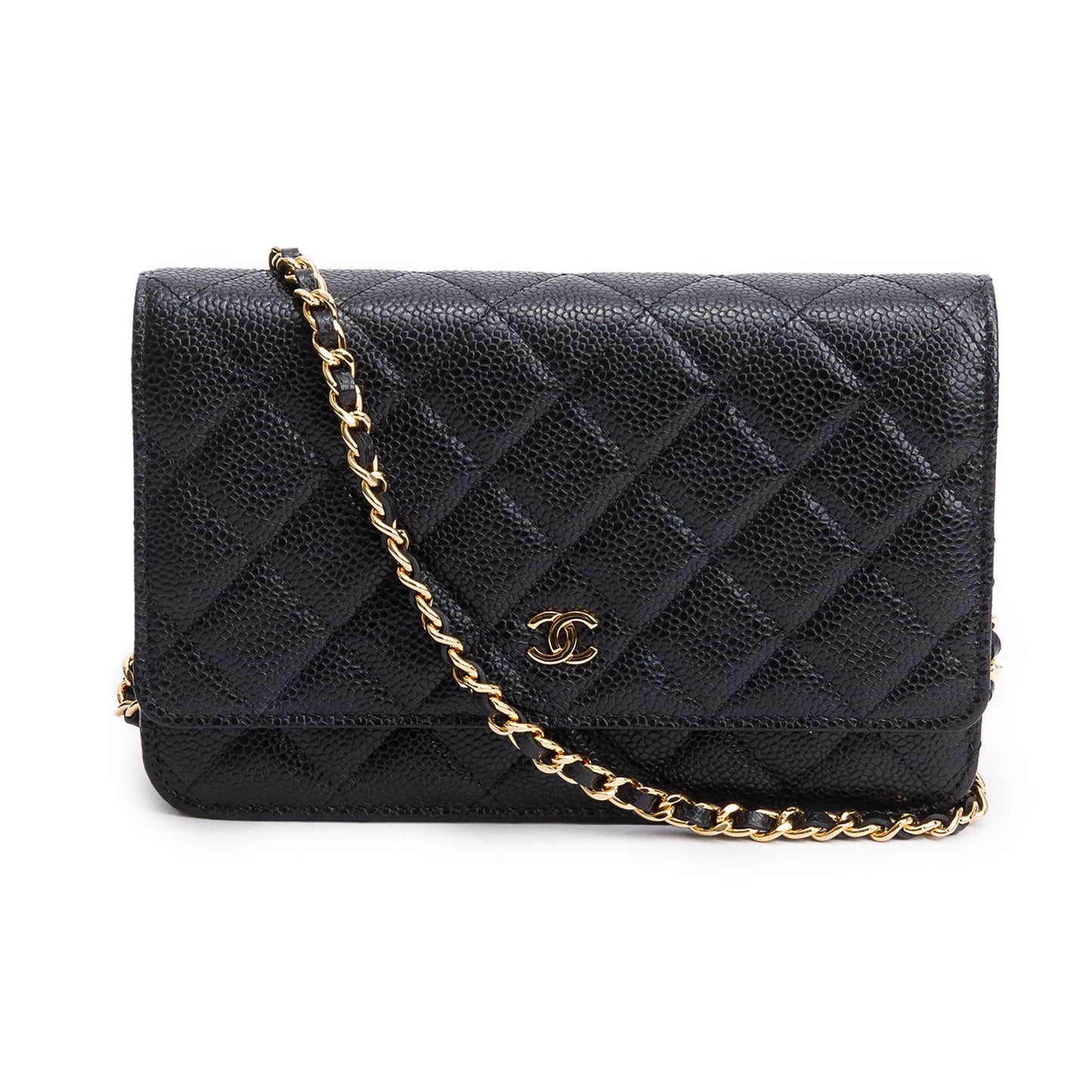 Chanel 2021 Black Quilted Caviar Leather Classic Wallet on Chain