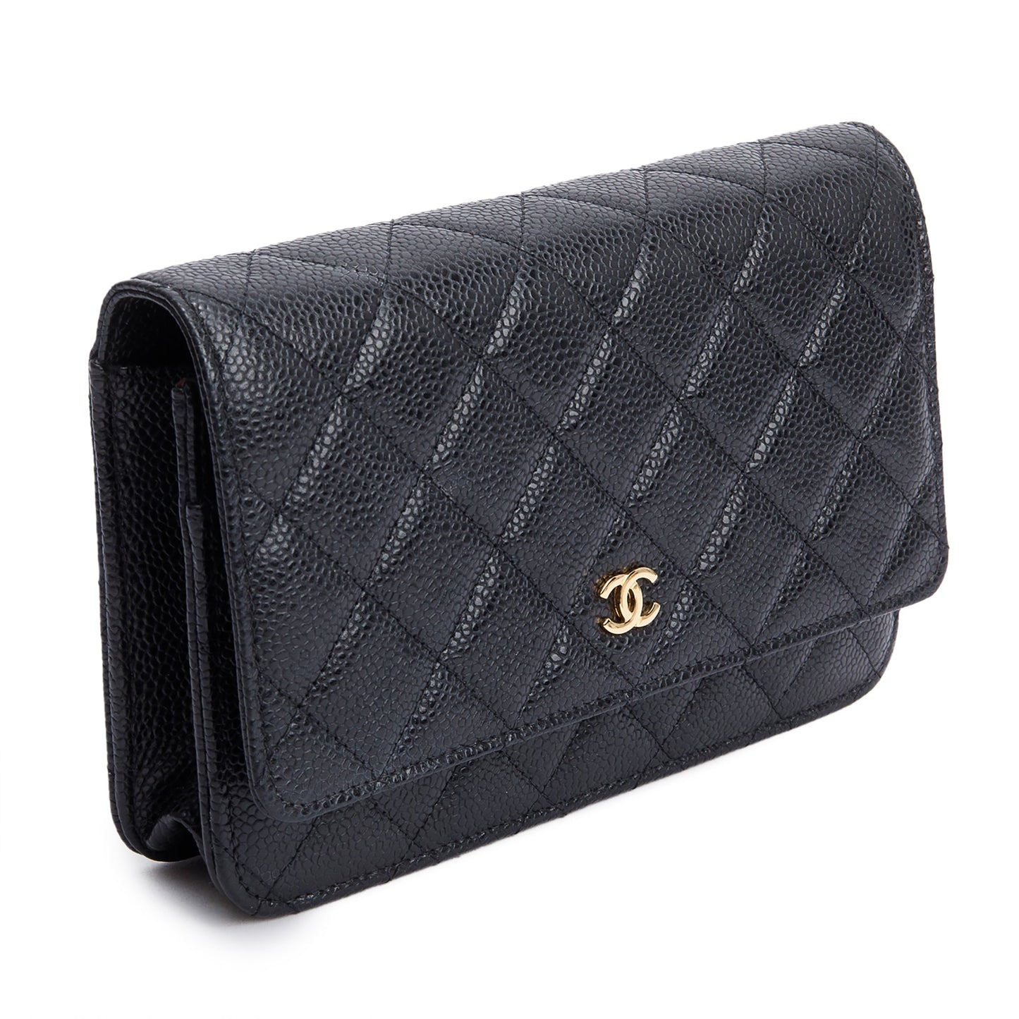 Chanel 2021 Black Quilted Caviar Leather Classic Wallet on Chain