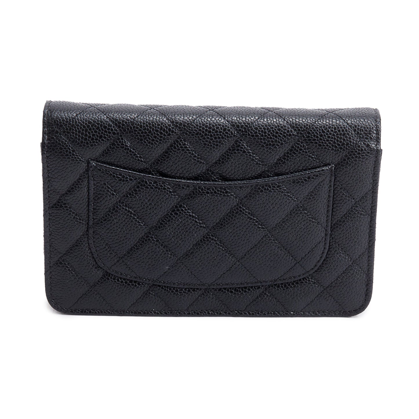 Chanel 2021 Black Quilted Caviar Leather Classic Wallet on Chain