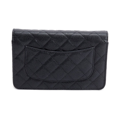 Chanel 2021 Black Quilted Caviar Leather Classic Wallet on Chain