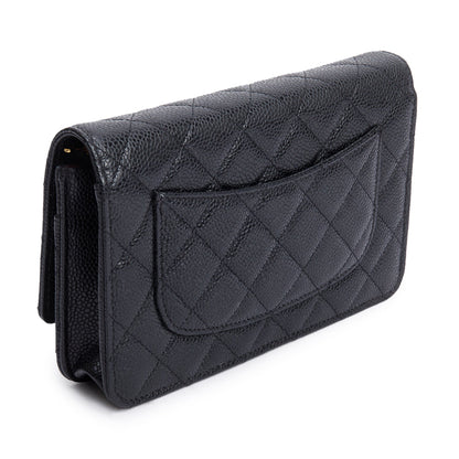 Chanel 2021 Black Quilted Caviar Leather Classic Wallet on Chain