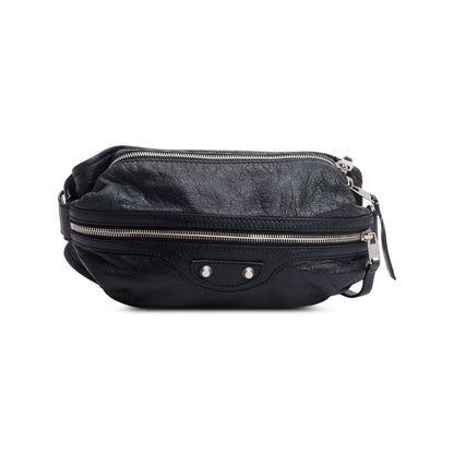 Balenciaga Black Arena Leather Classic Motocross Neo Lift Hip Bag