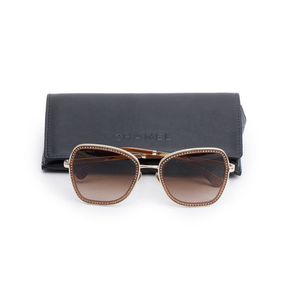 Chanel 4277-B Gold Tone Metal Frame Crystal Accent Square Sunglasses