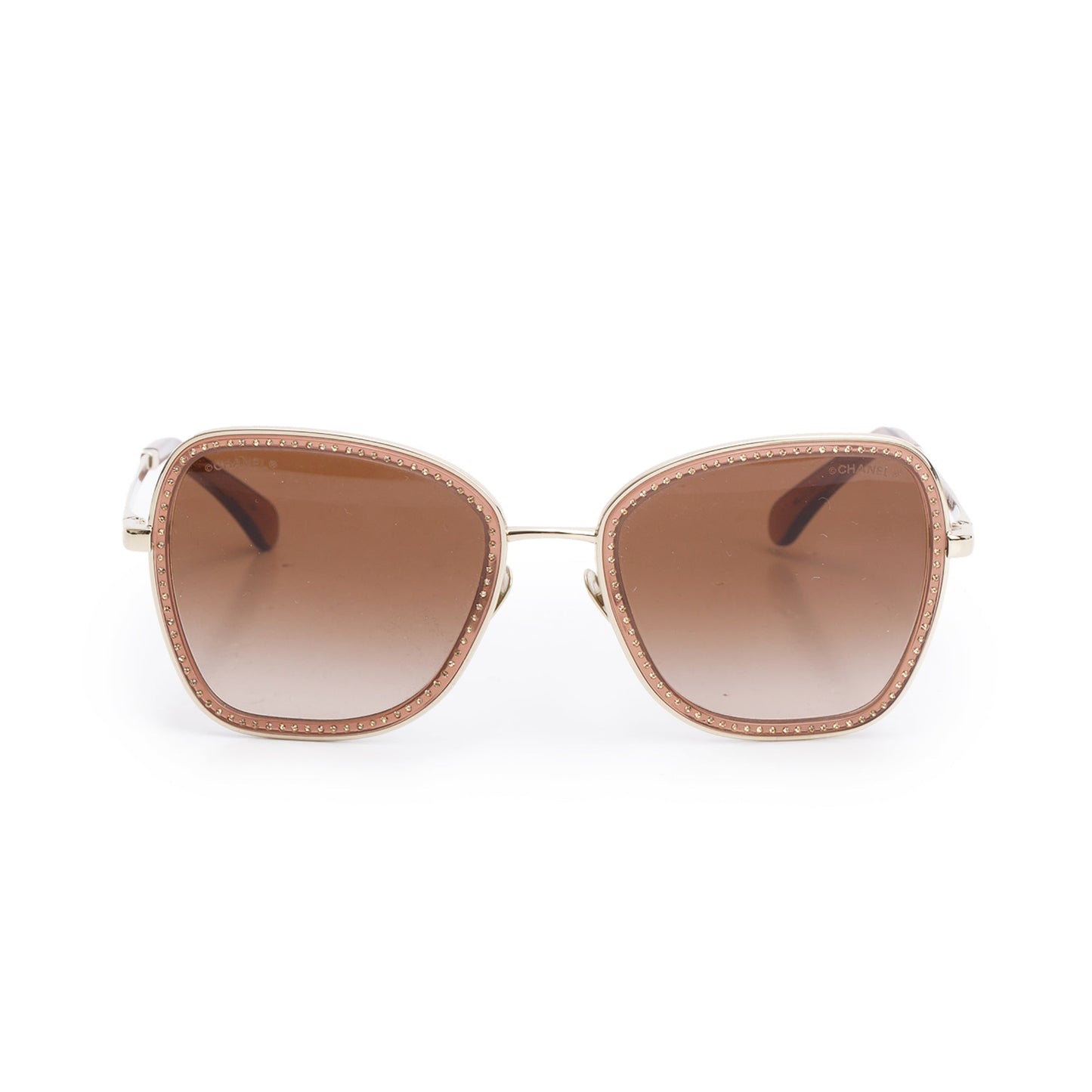 Chanel 4277-B Gold Tone Metal Frame Crystal Accent Square Sunglasses